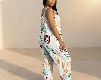 Let's Dance Casual Baggy Jumpsuit for Women – Boho Loose Fit Wide Leg Overall with Bow Strap