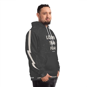 Louder Than Fear Fashion Hoodie - Inspirational Graphic Sweatshirt, Motivational Apparel, Statement Pullover, Bold Hooded Jumper, Courage