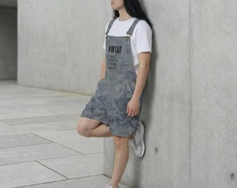 Unisex Graphic Overalls Shorts, WTAF Streetwear, Urban Short Jumpsuit, Adjustable Strap  Overalls, Casual Street Outfit, Gift for Him Her