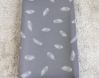 Organic Muslin Changing Pad Cover: IKEA VADRA, Feather Print