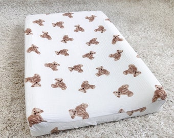 Organic Muslin Changing Pad Cover: IKEA VADRA, Teddy Bear Print