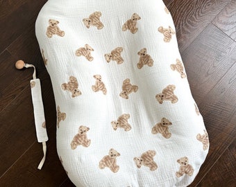 Oso de peluche Muslin acurrucarme cubierta orgánica, acurrucarme cubierta, conjunto de 2 cubiertas de muselina, muselina gingham acurrucarme cubierta orgánica