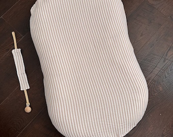 Striped Muslin Snuggle Me Cover, Baby Lounger Cover, Breathable Infant Pillow Slipcover, Neutral Nursery Bedding, Baby Shower Gift