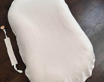 Muslin Snuggle Me Organic Cover | Handmade Cotton Beige Slipcover | Neutral Baby Lounger Cover | Snuggle Me Infant Nest Cover