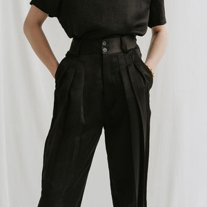 Black Pleated Pants With Pockets High Waist Pants With Cuff - Etsy