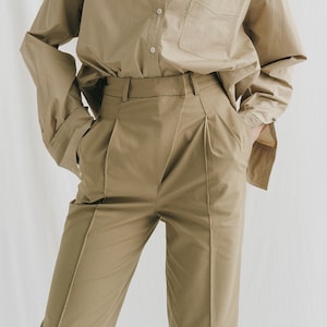 Beige Straight Leg Pants with Roomy Pockets - High Waist Pants in Beige