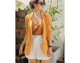 Linen Jacket in Orange - Linen Camisole - Linen Short - Linen Set of 3