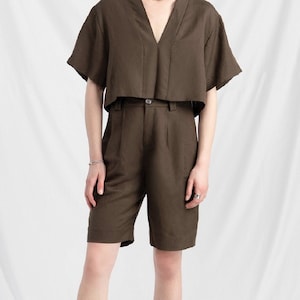 Women Linen Shorts with Roomy Pockets - High Waist Linen Shorts