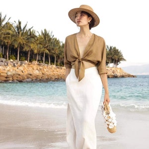 Pencil Linen Skirt with Side Slit