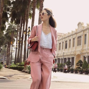 Linen 2 Piece Women Suit - Linen Blazer - Linen Suit Jacket - Single Breasted Linen Shirt - Linen Set - Linen Women Suit Linen Relaxed Pants