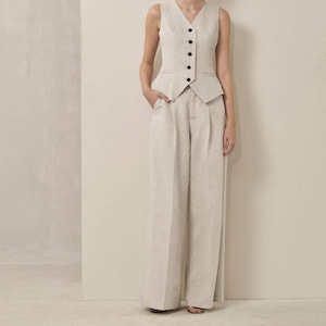 Linen Palazzo Pants - Wide Leg Linen Pants - Linen Set of Two