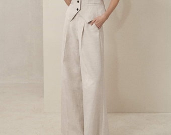 Leinen Palazzo Hose - Weites Bein Hose - Leinenhose