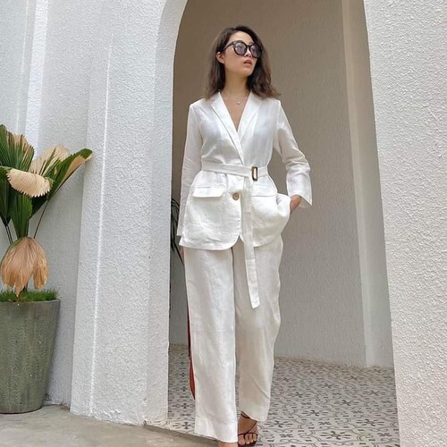 Linen 2 Piece Women Suit Linen Blazer Tailor Linen Suit - Etsy