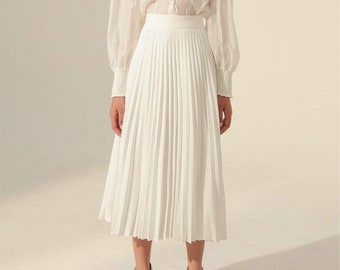 Office Silk Skirt for Women - High Waist Silk Skirt - Beautiful Skirt - Pleated Silk Skirt - Beautiful Silk Midi Skirt