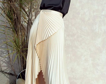 Asymmetrical Silk Skirt -  Pleated Silk Skirt - Beautiful Silk Midi Skirt