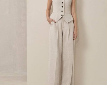 Linen Palazzo Pants - Wide Leg Linen Pants - Linen Set of Two