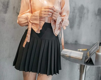 Schwarzer Minirock mit hohem Bund und Falten, A-Linien-Tennisrock für Damen, kurzer Rock im Y2K-Preppy-Schulmädchen-Stil, schicke koreanische Streetwear-Hose