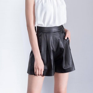 Black Leather Shorts with Roomy Pockets - Casual Faux Leather Shorts - Elastic Back Comfort Waist Leather Shorts