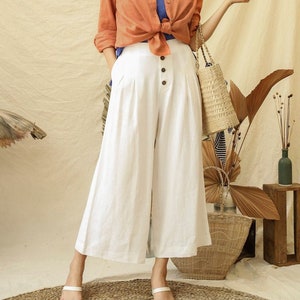 Linen Palazzo Pants - Wide Legs Linen Pants in White