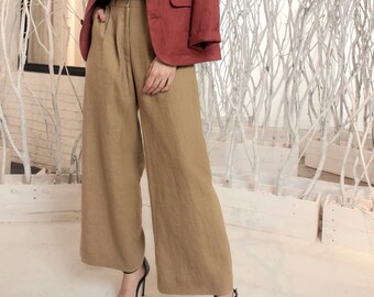 Linnen broek met rechte pijpen - zachte casual losse grote broek - oversized broek met wijde pijpen - op maat gemaakte grote maten broek linnen - linnen set