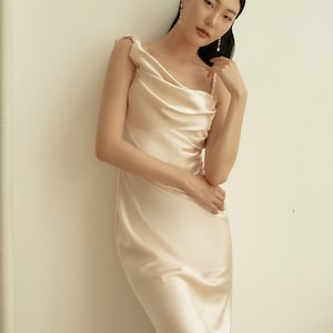 Asymmetrical Straps Silk Dress - Silk dress - Cowl Neckline Dress - Summer Silk dress - Evening Dress - Wedding Gust Midi Dress-Gift for her