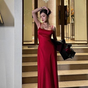 Bridesmaids Dress - Red Maxi Dress - Silk Dress - Open Back Dress - Wedding Guest Dress - Party Dress - High Waist Dress