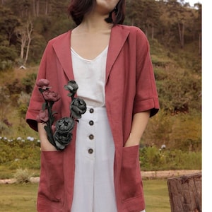 Linen Jacket for women - Half Sleeves Linen Cardigan - Women Linen Coat - Oversized Linen Cardigan - Linen Coat