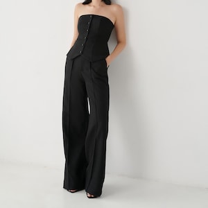 Wide Leg Linen Pants - Black Casual Loose Fitting Trousers - Oversized Straight Leg Pants - Plus Size Pants Linen - Linen Set