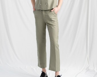 Women Linen Pants with Roomy Pockets - Straight Leg Linen Pants - Casual Linen Pants