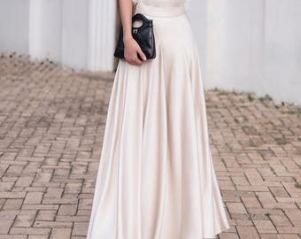 Flowy Full Circle Silk Skirt, Elegant Minimalist High Waist Gown Skirt, Casual Maxi Skirt for Cocktail Event