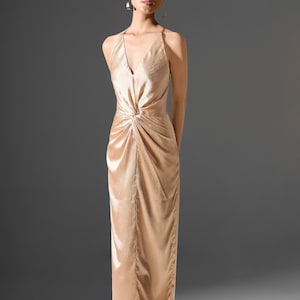 Twist Front Dresses for Women - Silk Dressing Gown - Silk Midi Dress - Women Silk Event Dress - Wedding Guest Dress