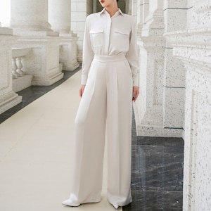 Silk95 Amalfi Elasticated Waist Wide Leg Silk Trouser Mink