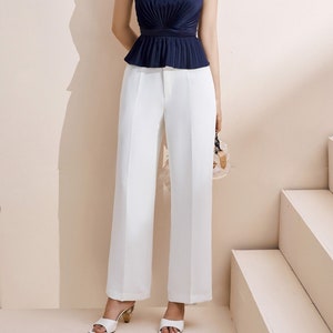 High Waisted Silk Pants in White - Straight Leg Silk Pants - Women Silk Trousers - Women Silk Clothing