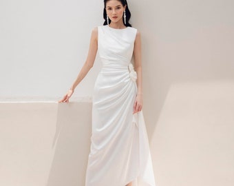 Drape Crew Formal Wedding Guest Dress Asymmetric Minimalist Club Cocktail  Midi Dress - Etsy