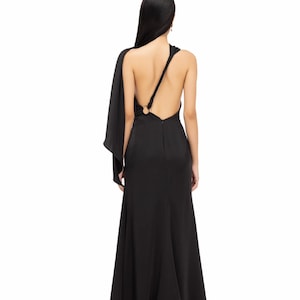 Tie Strap Maxi Dress - Open Back Silk Dress for Women - Wedding Guest Dress - One Shoulder Long Dress - Event Guest Dress