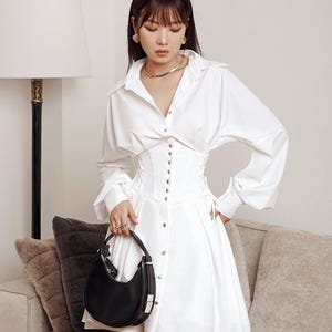 Puffy Sleeve Corset Dress White - Etsy