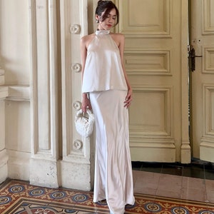 Casual Wedding Guest Silk Skirt - Maxi Skirt - High waisted skirt - Long Skirt - Plus Size Skirt - Gift For Her - Women&#39;s Set Clothing
