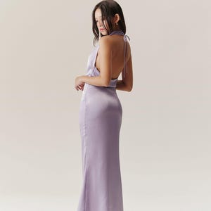 Drop Neck Silk Maxi Dress with Sleeveless - Wedding Guest Dress - Open Back Long Dress - Cocktail Event Dress