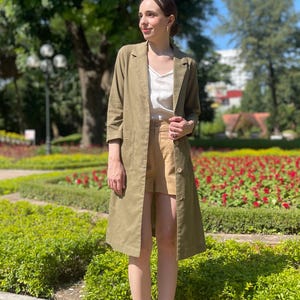 Linen Duster - Linen Cardigan - Women Linen Coat with Pockets - Linen Outerwear - Linen Trench Coat in Moss Color
