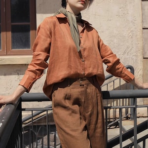 Modest Linen Shirt for Women - Bishop Sleeve Loose Linen Shirt - Oversize Linen Blouse - Women Linen Clothing