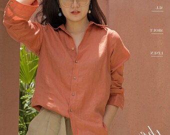 Oversized Linen Shirt - Long Sleeve Loose Linen Shirt - Oversize Linen Blouse - Women Linen Clothing