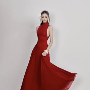 High Neck Chiffon Maxi Dress - Sleeveless Long Dress - Wedding Guest Floor Length Dress - Summer Event Dress for Women