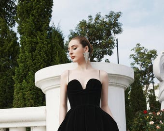Women Velvet Dress, Midi Dress, Spaghetti A Line Dress, Evening Dress for Women, Wedding Guest Midi dress, Custom Dress, High Waist Dress