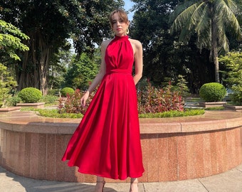 Audrey Hepburn Inspried Dress - Halter Neck Dress - Black Dress - Midi Dress  - Silk Dress - Gift for Her - Over Size Dress LAA1004 - Etsy