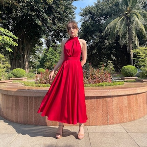 Halter Neck Silk Dress, Bridesmaid Dress, Summer Dress, Engagement dress, Tie Waist Silk Maxi Dress Gift for her, Wedding Guest Dress