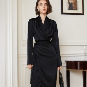Simple black wrap dress online