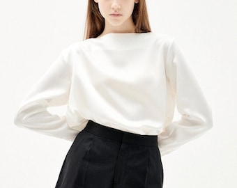 Blusa de seda para mujer - Blusa de manga larga - Blusa de seda - Blusa de seda sencilla - Top de manga larga - Regalo para ella - Blusa blanca