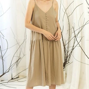 Sleeveless Linen Midi Dress, Casual Linen Dress With Buttons, Oversize Linen Dress, Simple Linen Dress, Plus Size Clothing