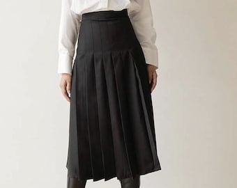 Geplooide linnen rok voor dames - Midi rok met hoge taille - Office A-lijn linnen rok - Zomeroutfit Linnen lange rok - Eenvoudige linnen rok