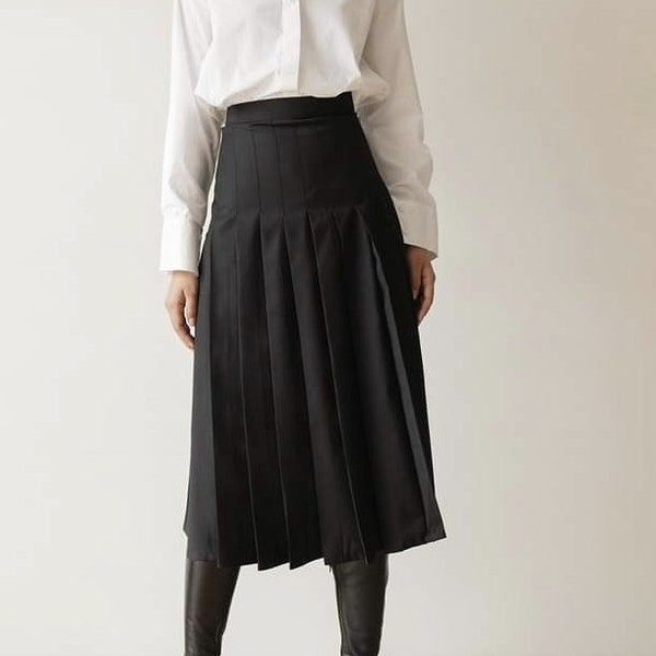 Pleated Linen Skirt for Women - High Waist Midi Skirt - Office  A line Linen Skirt - Summer Outfit Linen Long Skirt - Simple Linen Skirt